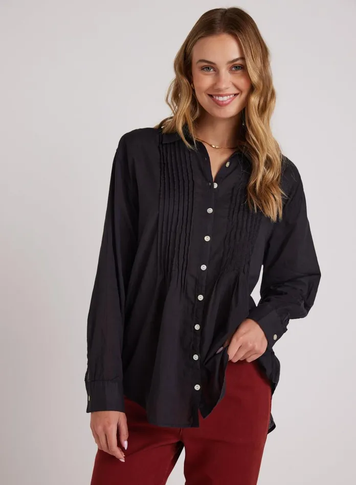 Button Down Women Bella Dahl Pintuck Flowy Shirt 8211 Black