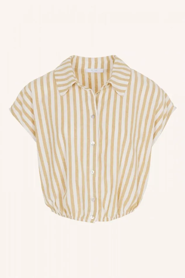 ByBar Blouses Vrouwelijk Bieke Linen Stripe Blouse Ochre ByBar Blouses Vrouwelijk Bieke Linen Stripe Blouse Ochre