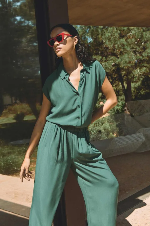 ByBar Broeken Vrouwelijk Benji Viscose Pants Deep Green