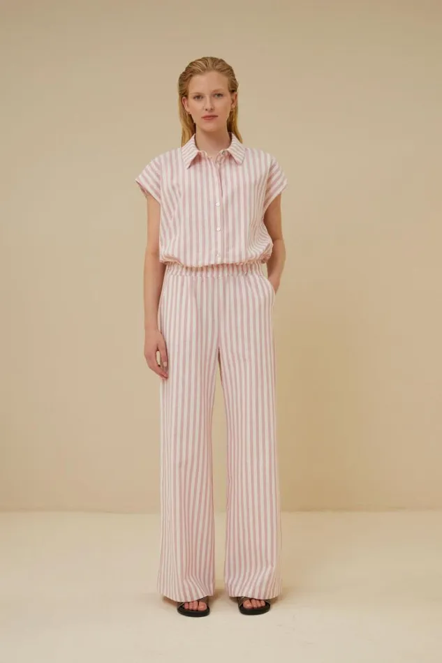 ByBar Broeken Vrouwelijk Randy Linen Stripe Pant Bubblegum