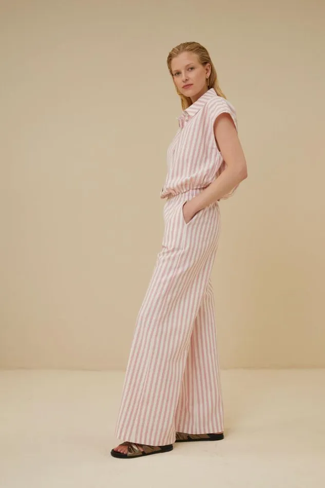 ByBar Broeken Vrouwelijk Randy Linen Stripe Pant Bubblegum ByBar Broeken Vrouwelijk Randy Linen Stripe Pant Bubblegum