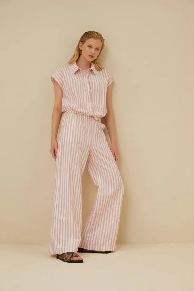 ByBar Broeken Vrouwelijk Randy Linen Stripe Pant Bubblegum ByBar Broeken Vrouwelijk Randy Linen Stripe Pant Bubblegum