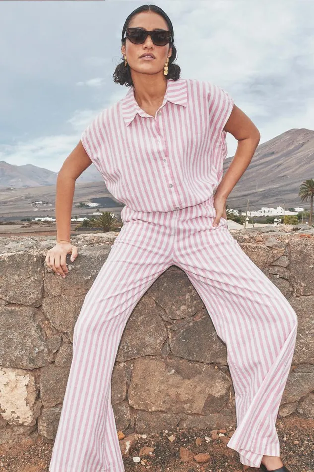 ByBar Broeken Vrouwelijk Randy Linen Stripe Pant Bubblegum ByBar Broeken Vrouwelijk Randy Linen Stripe Pant Bubblegum