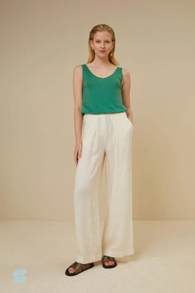 ByBar Tops and Shirts Vrouwelijk Calle Linen Singlet Spring Green