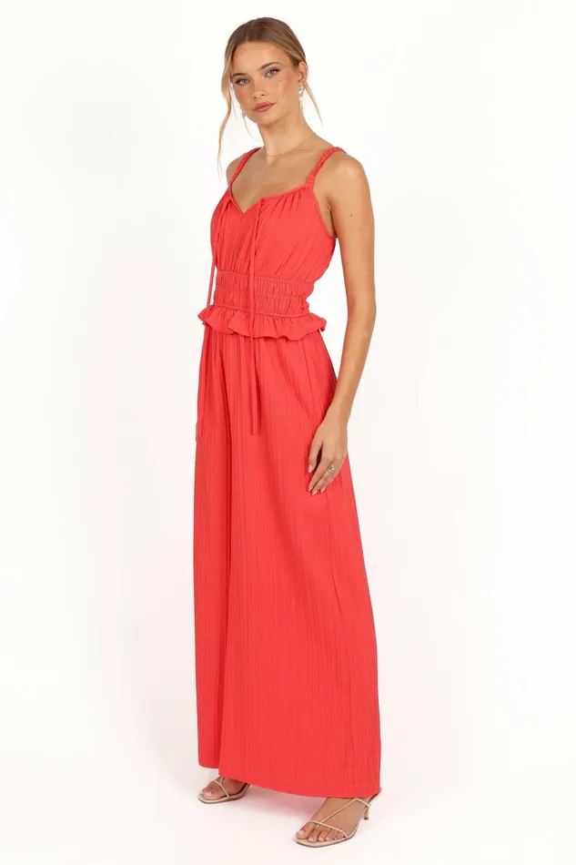Camry Jumpsuit Coral Red Women Jumpsuits and Rompers Petal and Pup