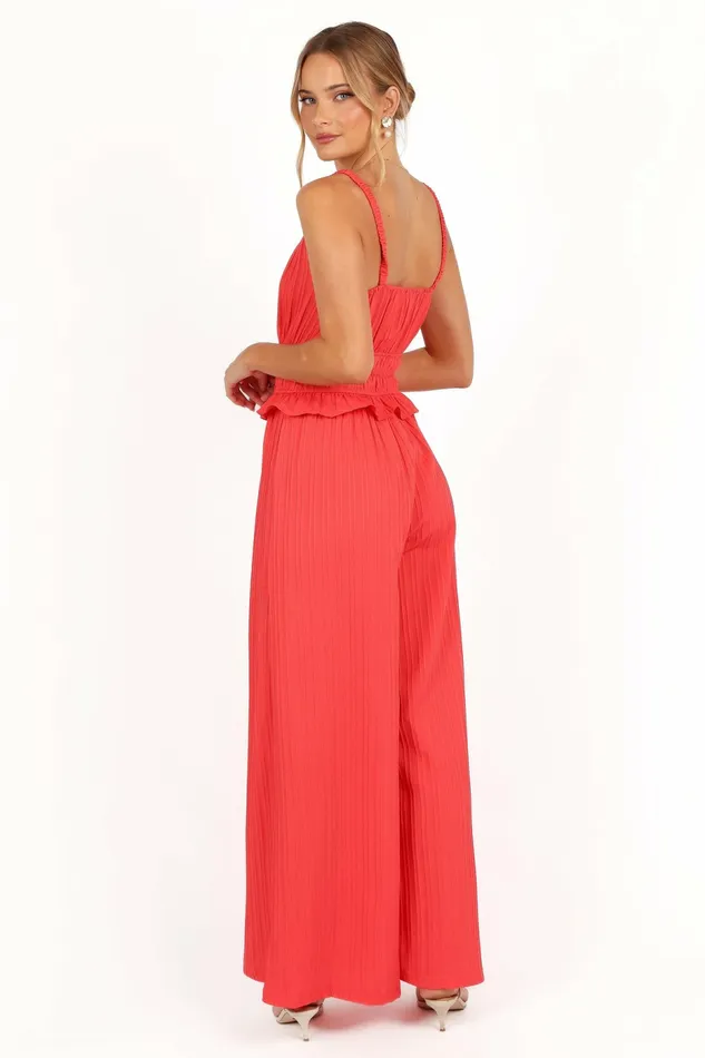 Camry Jumpsuit Coral Red Women Jumpsuits and Rompers Petal and Pup