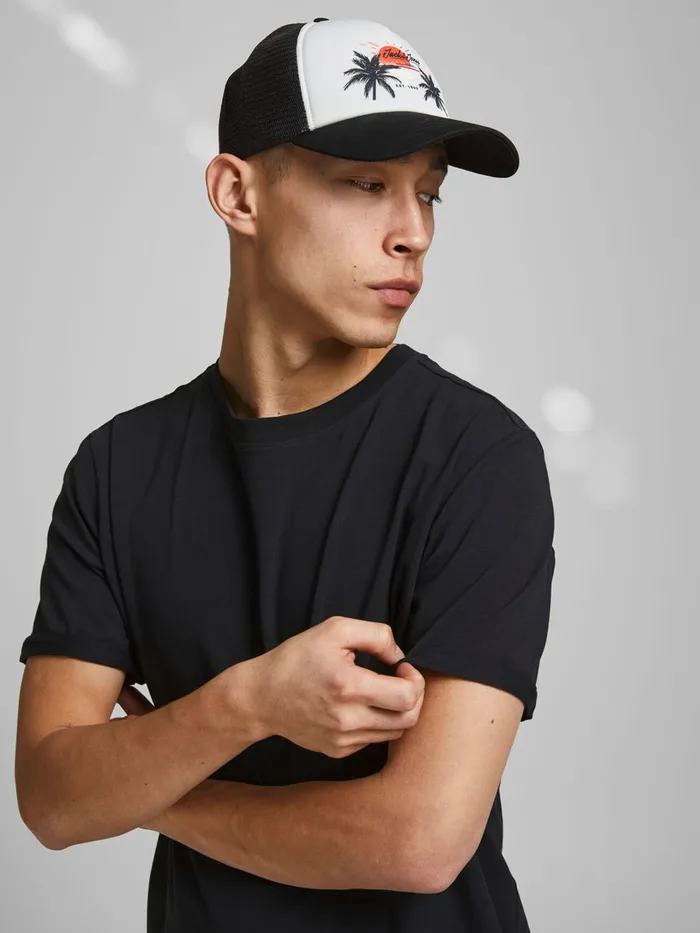Caps JACK and JONES Mens TROPICAL PRINT TRUCKER CAP Black Black