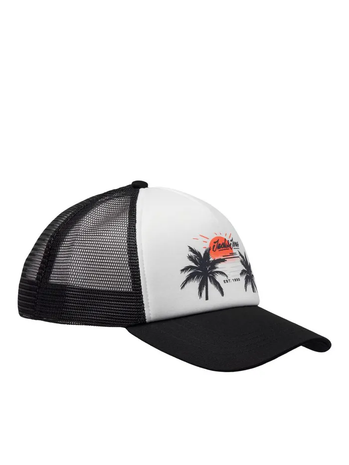 Caps JACK and JONES Mens TROPICAL PRINT TRUCKER CAP Black Black
