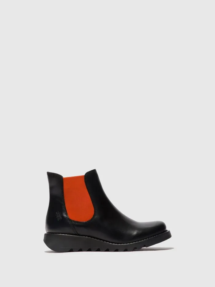 Chelsea Ankle Boots SALV BLACK ORANGE ELASTIC Women Fly London Ankle Boots