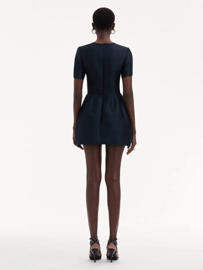 Chrysanthemum Jacquard Short Sleeve Dress White Navy Women Oscar De La Renta Dresses Chrysanthemum Jacquard Short Sleeve Dress White Navy Women Oscar De La Renta Dresses