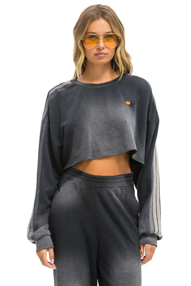 Classic Stripe Cropped Crew Sweatshirt Relaxed 8211 Faded Smoke Women Aviator Nation Sweatshirts Classic Stripe Cropped Crew Sweatshirt Relaxed 8211 Faded Smoke Women Aviator Nation Sweatshirts