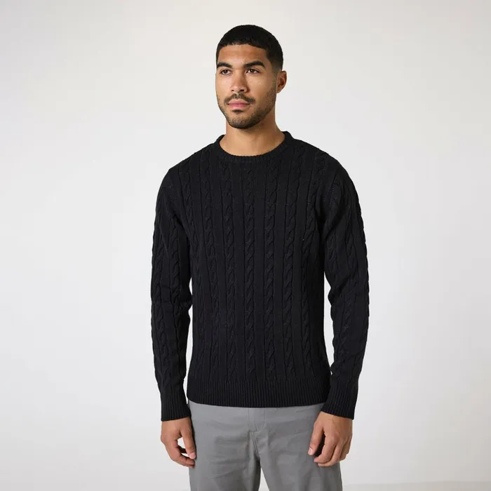 Closure London Cable Knit Crewneck Black Men Knitwear