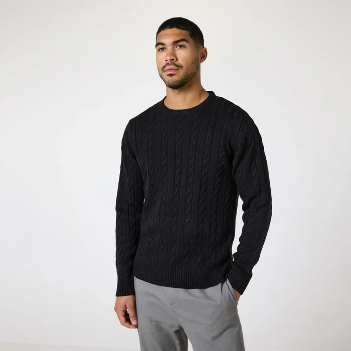 Closure London Cable Knit Crewneck Black Men Knitwear
