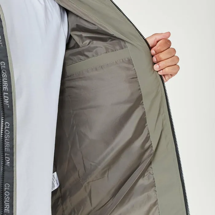 Closure London Contrast Panel Puffer Jacket Washed Khaki Men Coats and Jackets