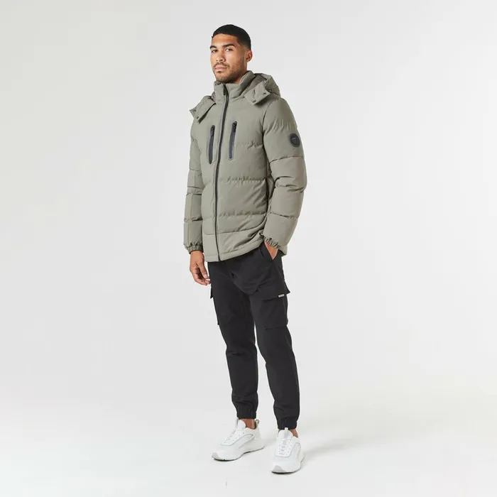 Closure London Contrast Panel Puffer Jacket Washed Khaki Men Coats and Jackets
