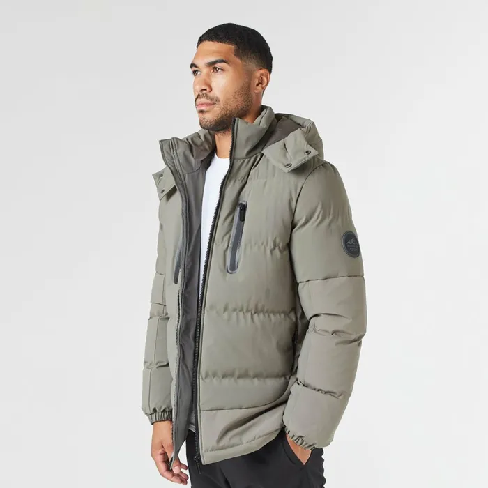 Closure London Contrast Panel Puffer Jacket Washed Khaki Men Coats and Jackets