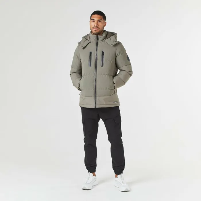 Closure London Contrast Panel Puffer Jacket Washed Khaki Men Coats and Jackets