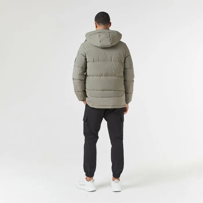 Closure London Contrast Panel Puffer Jacket Washed Khaki Men Coats and Jackets