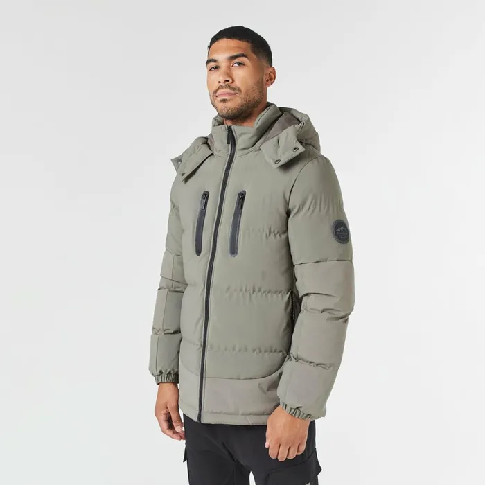 Closure London Contrast Panel Puffer Jacket Washed Khaki Men Coats and Jackets