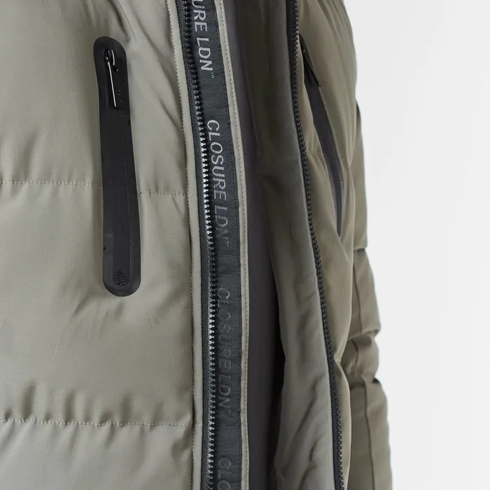 Closure London Contrast Panel Puffer Jacket Washed Khaki Men Coats and Jackets