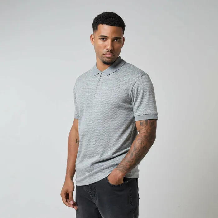 Closure London Zigzag Knit Zipped Polo Grey Men Knitwear