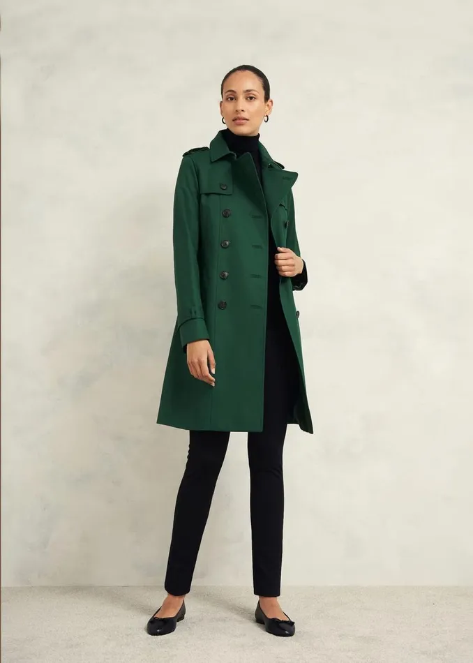 Coats and Jackets Women HOBBS Petite Saskia Shower Resistant Trench Coat Bay Green