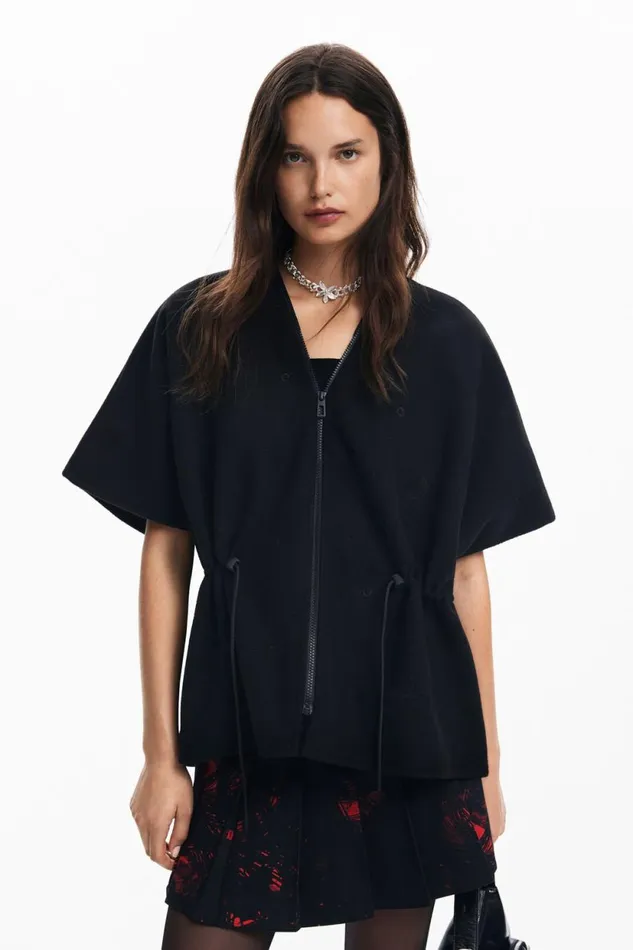 Coats And Jackets Women Desigual Adjustable Poncho Black
