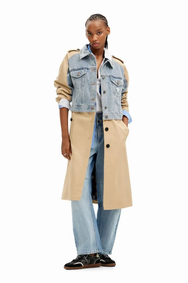 Coats And Jackets Women Desigual Hybrid Denim Trench Coat Brown