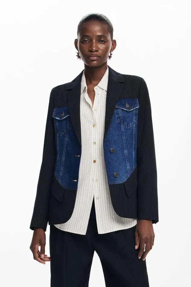 Coats And Jackets Women Desigual Hybrid Trucker Blazer Blue