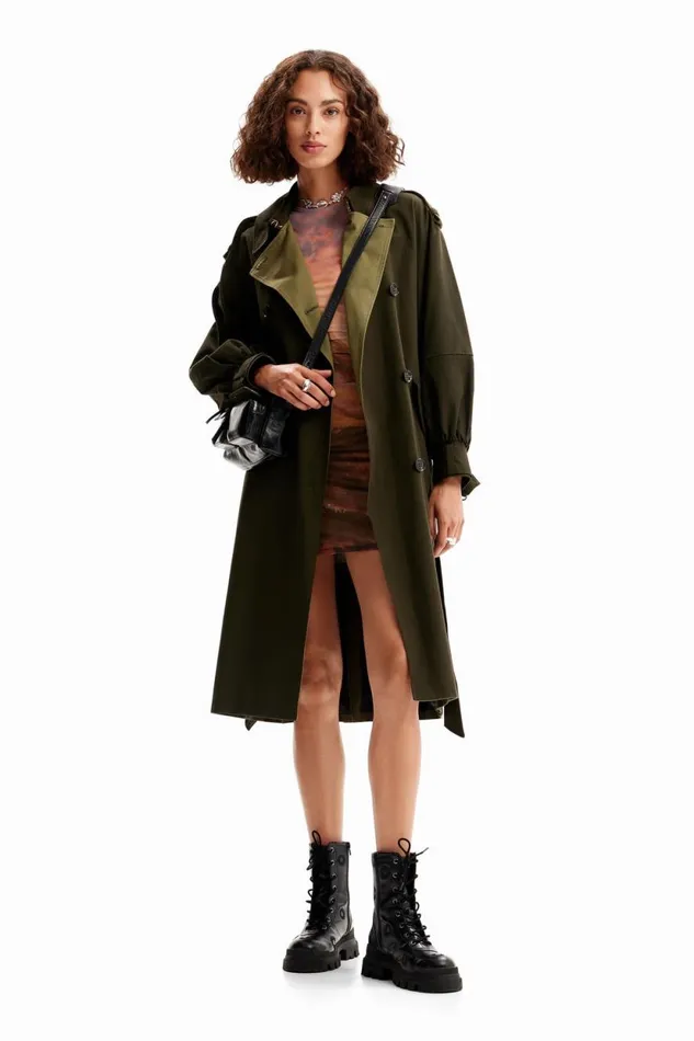 Coats And Jackets Women Desigual Oversize Belted Trench Coat Green