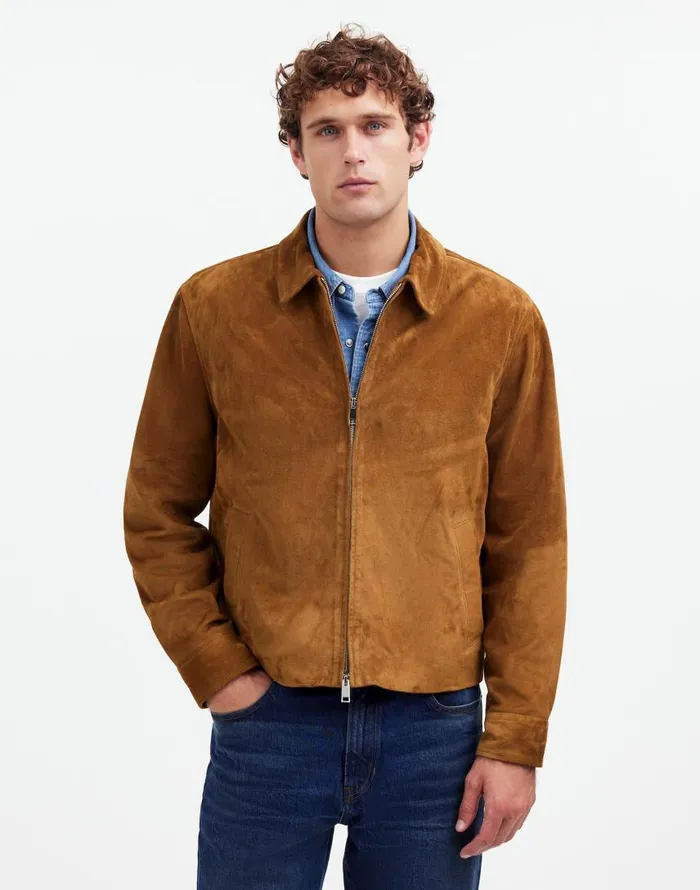 Coats Jackets Men Madewell Suede ZipFront Jacket Dried Cedar