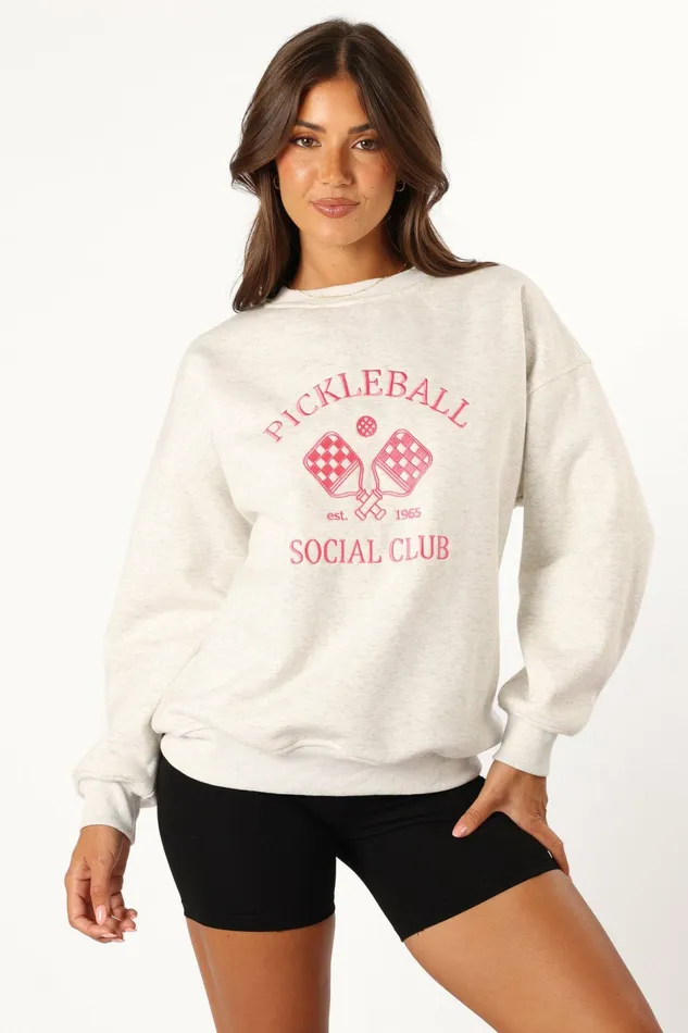 Colette Pickleball Sweatshirt Heather Grey Women Loungewear Petal and Pup