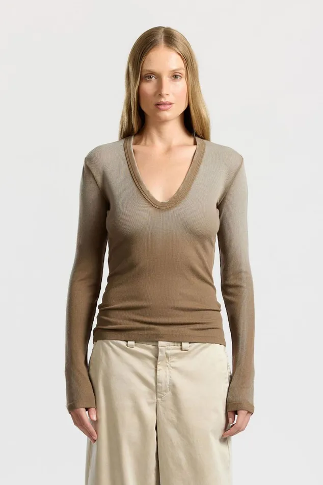 COTTON CITIZEN Verona UNeck Shirt Camel Cast Women Shirts