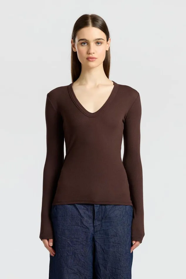 COTTON CITIZEN Verona UNeck Shirt Chocolate Women Shirts