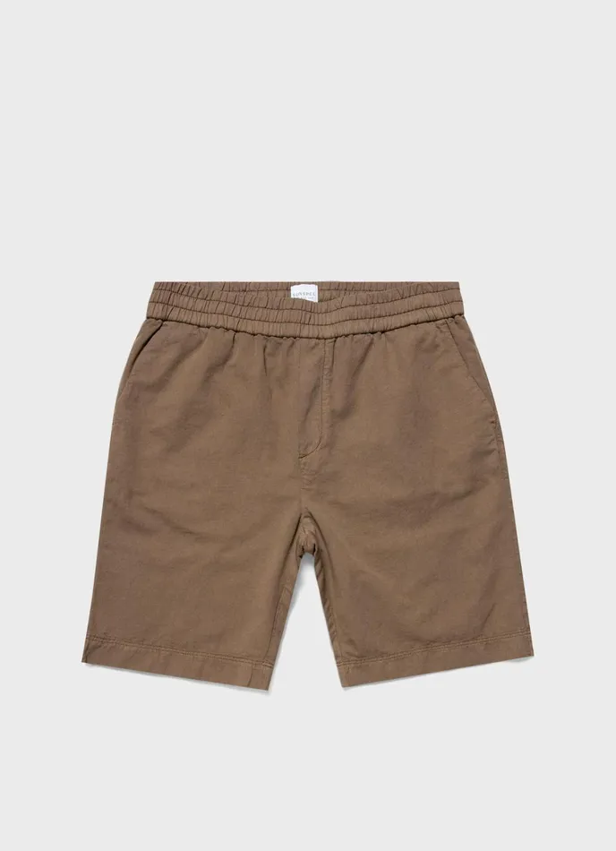 Cotton Linen Drawstring Shorts Dark Tan Men SUNSPEL Shorts