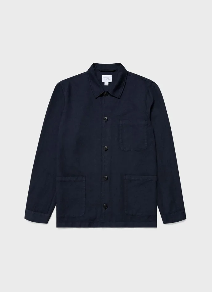 Cotton Linen Twin Pocket Jacket Navy Men SUNSPEL Jackets and Coats