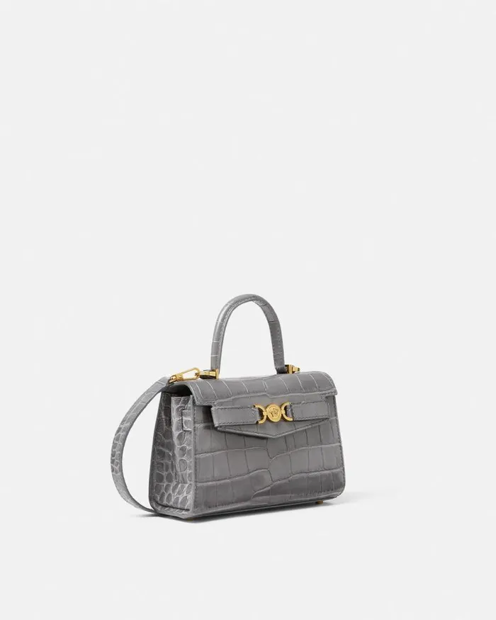 CrocEffect Medusa 03995 Small Handbag Gray Women Versace Top Handle