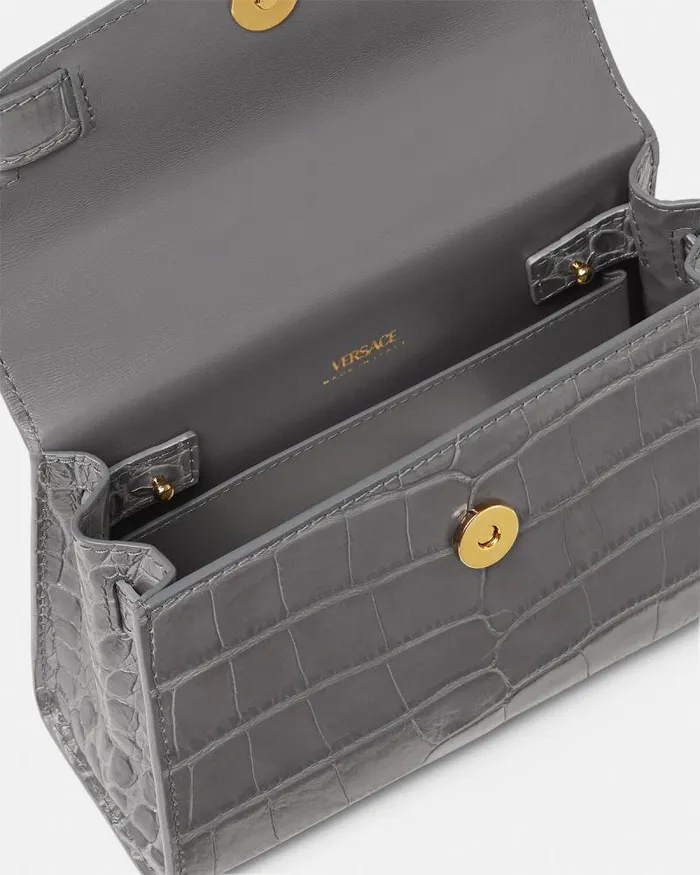 CrocEffect Medusa 03995 Small Handbag Gray Women Versace Top Handle