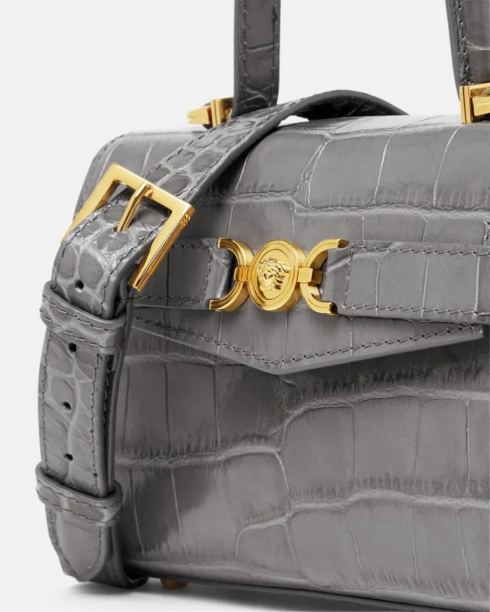 CrocEffect Medusa 03995 Small Handbag Gray Women Versace Top Handle