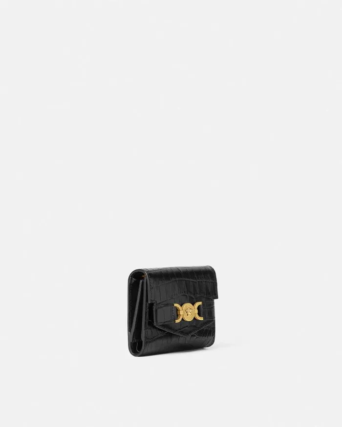 CrocEffect Medusa 03995 Trifold Wallet Blackgold Women Versace Wallets