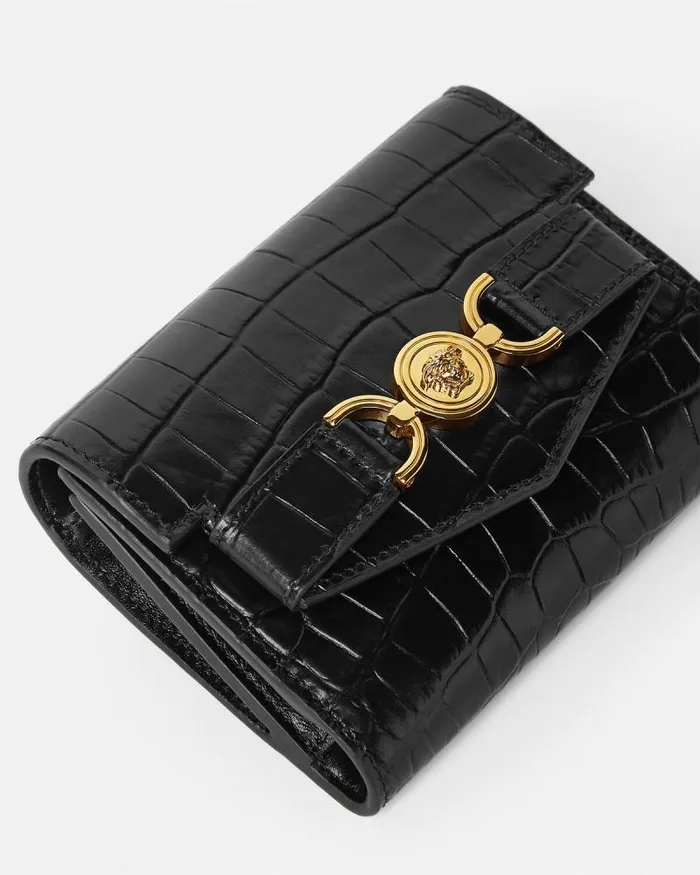 CrocEffect Medusa 03995 Trifold Wallet Blackgold Women Versace Wallets