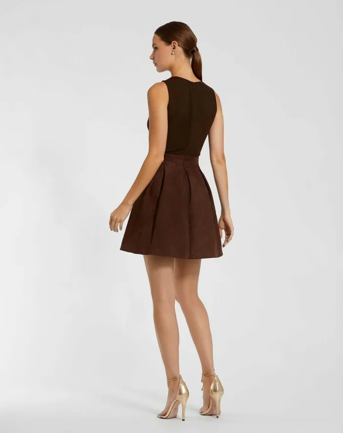Daytime Dresses Women Mac Duggal Sleeveless Mesh And Suede A Line Mini Dress Chocolate Daytime Dresses Women Mac Duggal Sleeveless Mesh And Suede A Line Mini Dress Chocolate