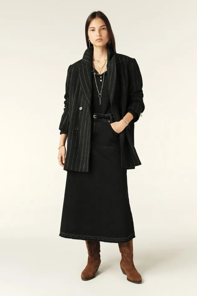 Denim Midi Skirt Volentia Black Women Baandsh Skirts and Shorts