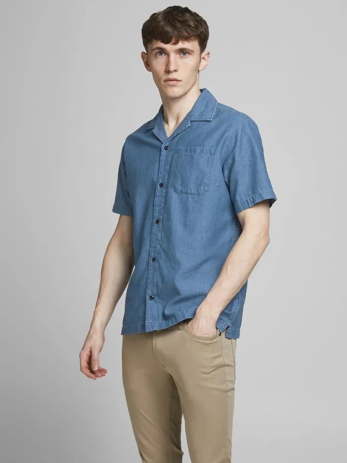 Denim Shirts JACK and JONES Mens DENIM RESORT SHORT SLEEVED SHIRT Blue Denim Blue For Sale Denim Shirts JACK and JONES Mens DENIM RESORT SHORT SLEEVED SHIRT Blue Denim Blue For Sale