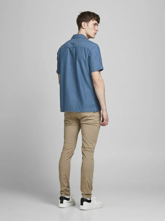 Denim Shirts JACK and JONES Mens DENIM RESORT SHORT SLEEVED SHIRT Blue Denim Blue For Sale