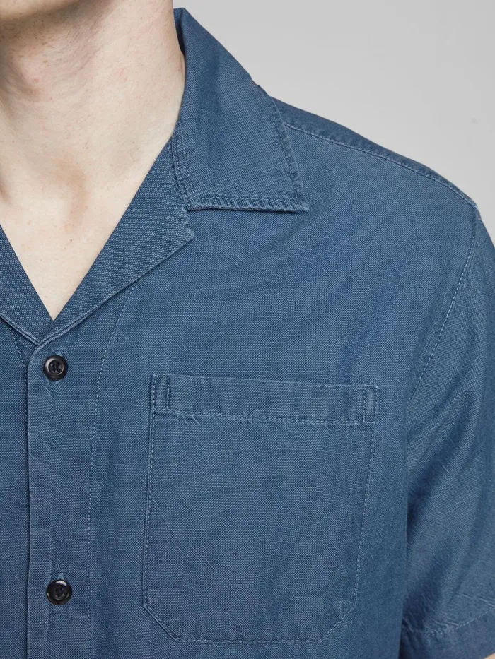 Denim Shirts JACK and JONES Mens DENIM RESORT SHORT SLEEVED SHIRT Blue Denim Blue For Sale