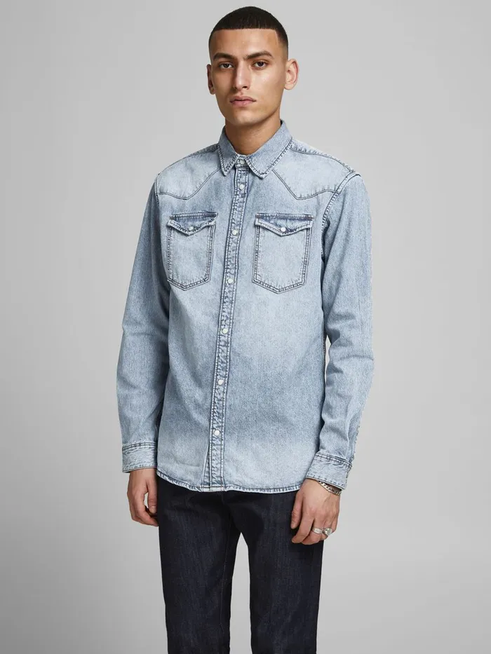 Denim Shirts JACK and JONES Mens SLIM FIT WESTERN STYLE DENIM SHIRT Blue Blue Denim Near Me Denim Shirts JACK and JONES Mens SLIM FIT WESTERN STYLE DENIM SHIRT Blue Blue Denim Near Me