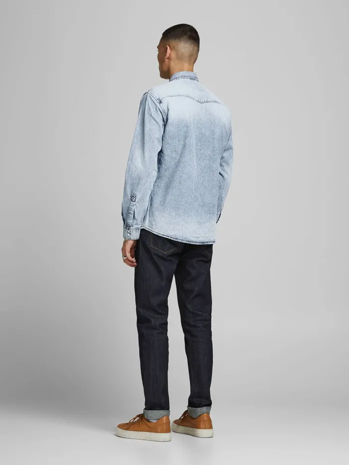 Denim Shirts JACK and JONES Mens SLIM FIT WESTERN STYLE DENIM SHIRT Blue Blue Denim Near Me