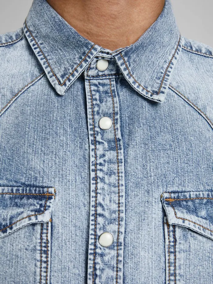 Denim Shirts JACK and JONES Mens SLIM FIT WESTERN STYLE DENIM SHIRT Blue Blue Denim Near Me