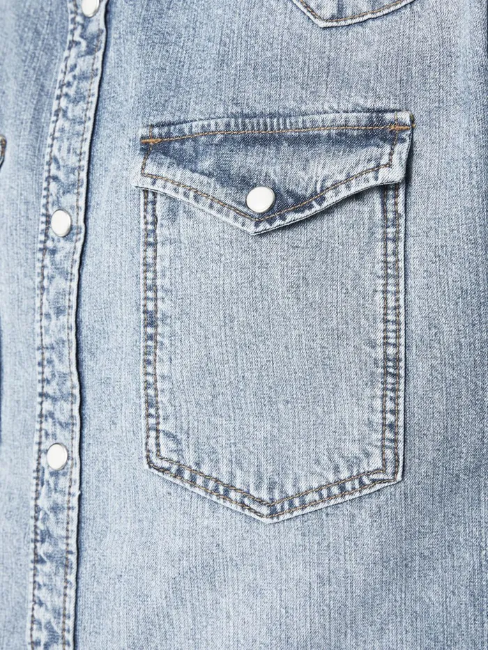 Denim Shirts JACK and JONES Mens SLIM FIT WESTERN STYLE DENIM SHIRT Blue Blue Denim Near Me